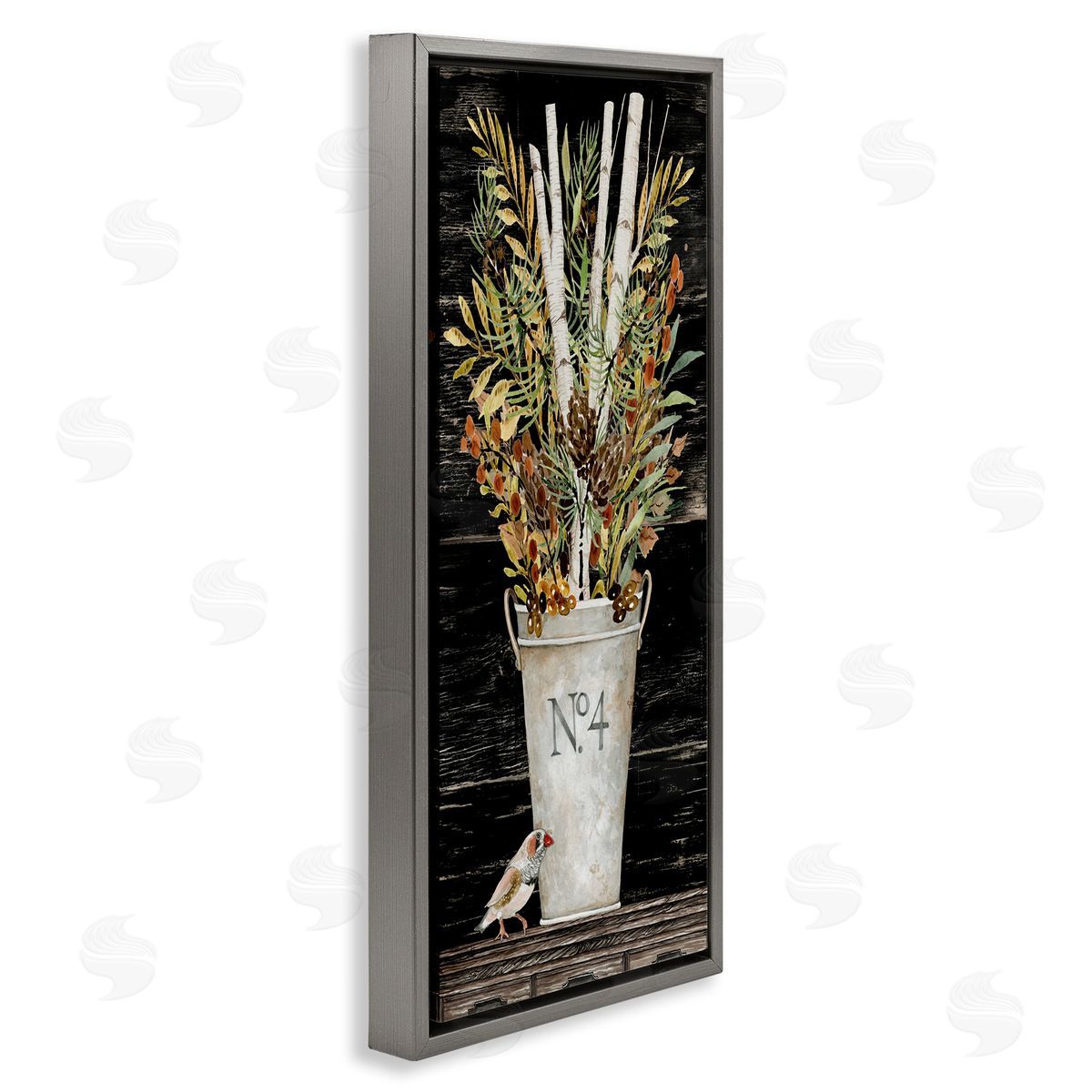 Rustic Forest Greenery Bouquet Grey Floating Frame Canvas Wall Art, Home Decor by Cindy Jacobs