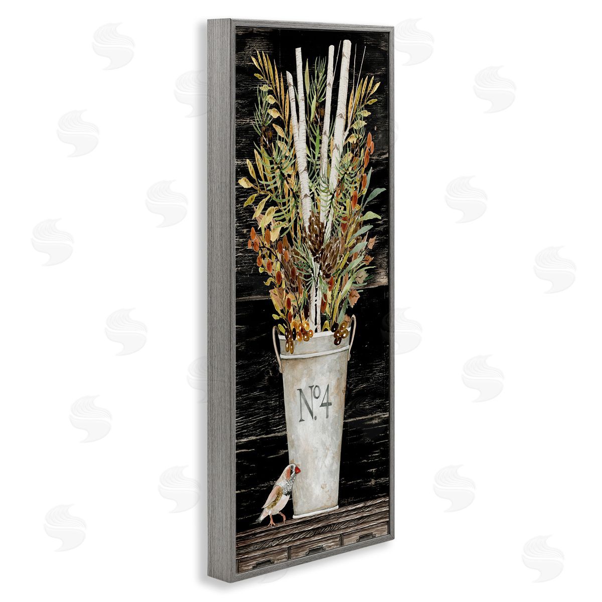 Rustic Forest Greenery Bouquet Grey Frame Print Wall Art, Home Decor by Cindy Jacobs