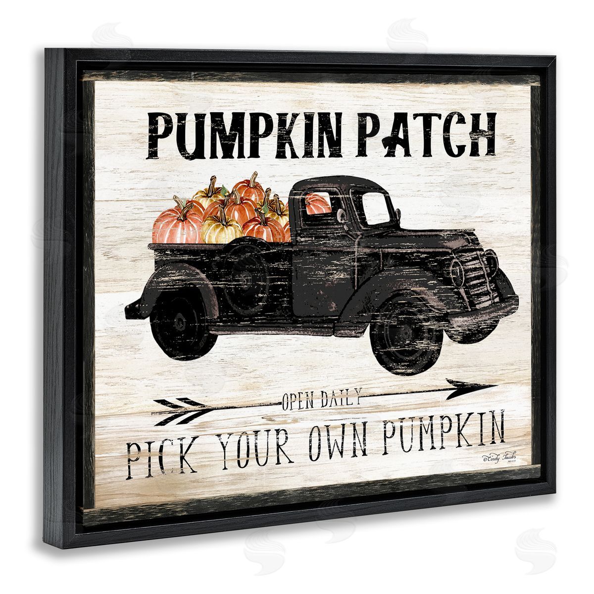 Fall Harvest Picking Sign Black Floating Frame Canvas Wall Art, Home Decor by Cindy Jacobs