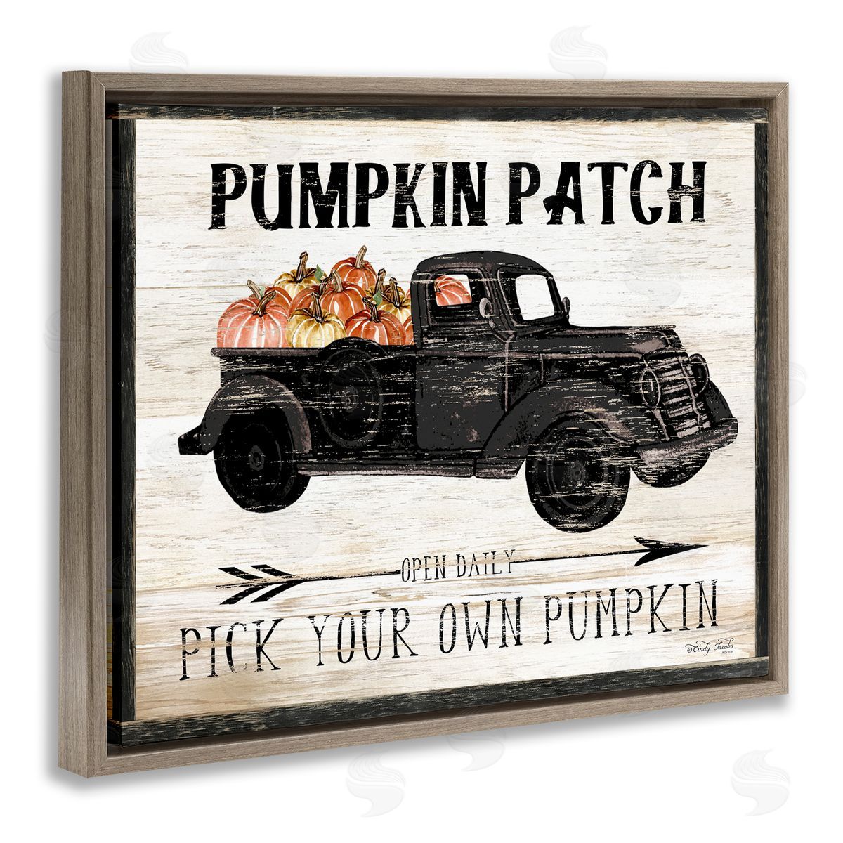 Fall Harvest Picking Sign Brown Floating Frame Canvas Wall Art, Home Decor by Cindy Jacobs
