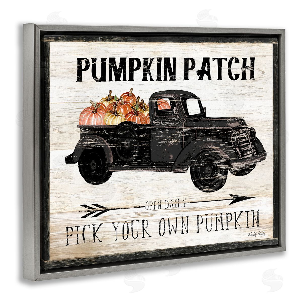 Fall Harvest Picking Sign Grey Floating Frame Canvas Wall Art, Home Decor by Cindy Jacobs