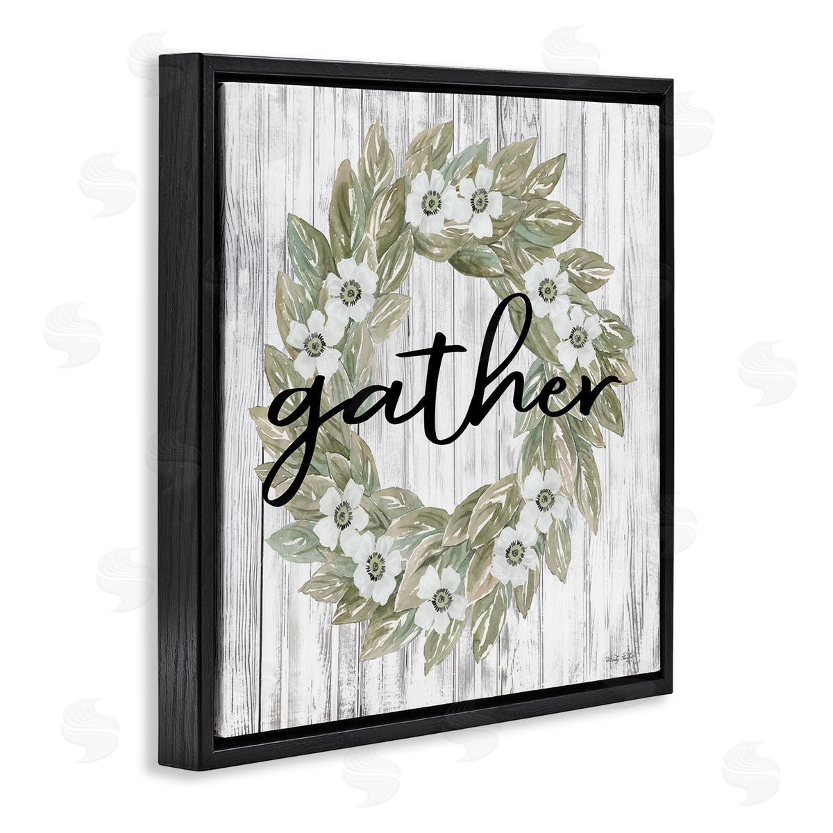 Gather Greenery Wreath Black Floating Frame Canvas Wall Art, Home Decor by Cindy Jacobs
