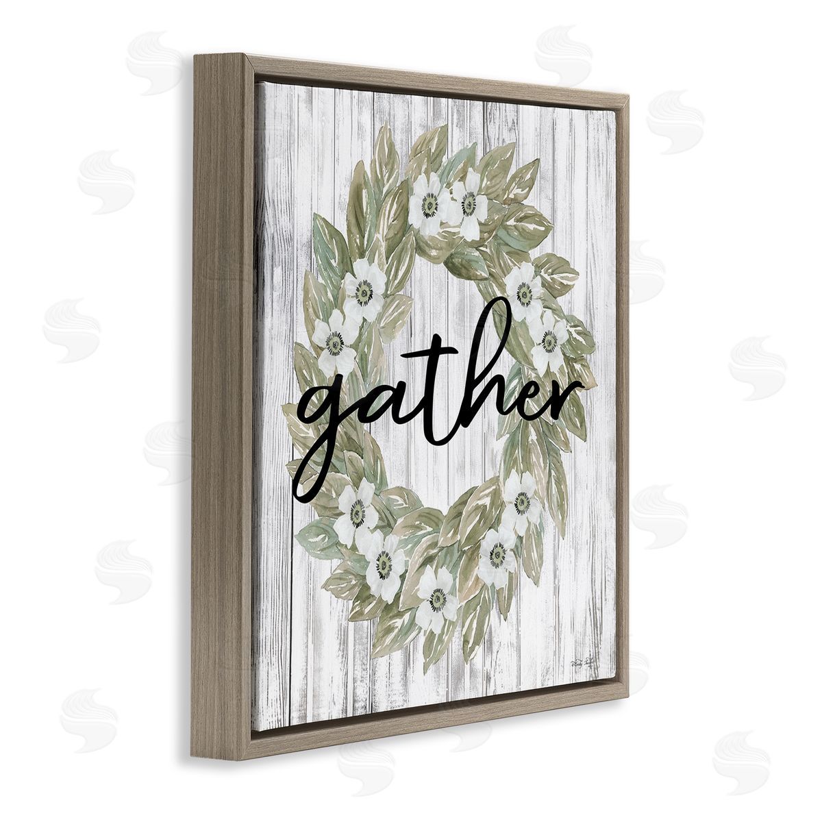 Gather Greenery Wreath Brown Floating Frame Canvas Wall Art, Home Decor by Cindy Jacobs