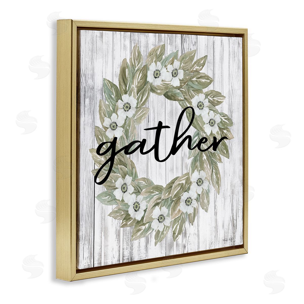 Gather Greenery Wreath Gold Floating Frame Canvas Wall Art, Home Decor by Cindy Jacobs