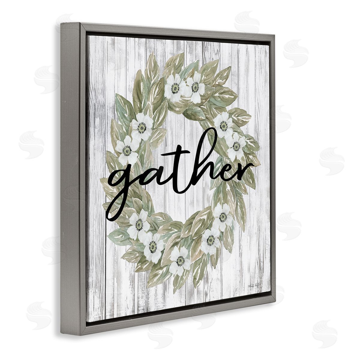 Gather Greenery Wreath Grey Floating Frame Canvas Wall Art, Home Decor by Cindy Jacobs