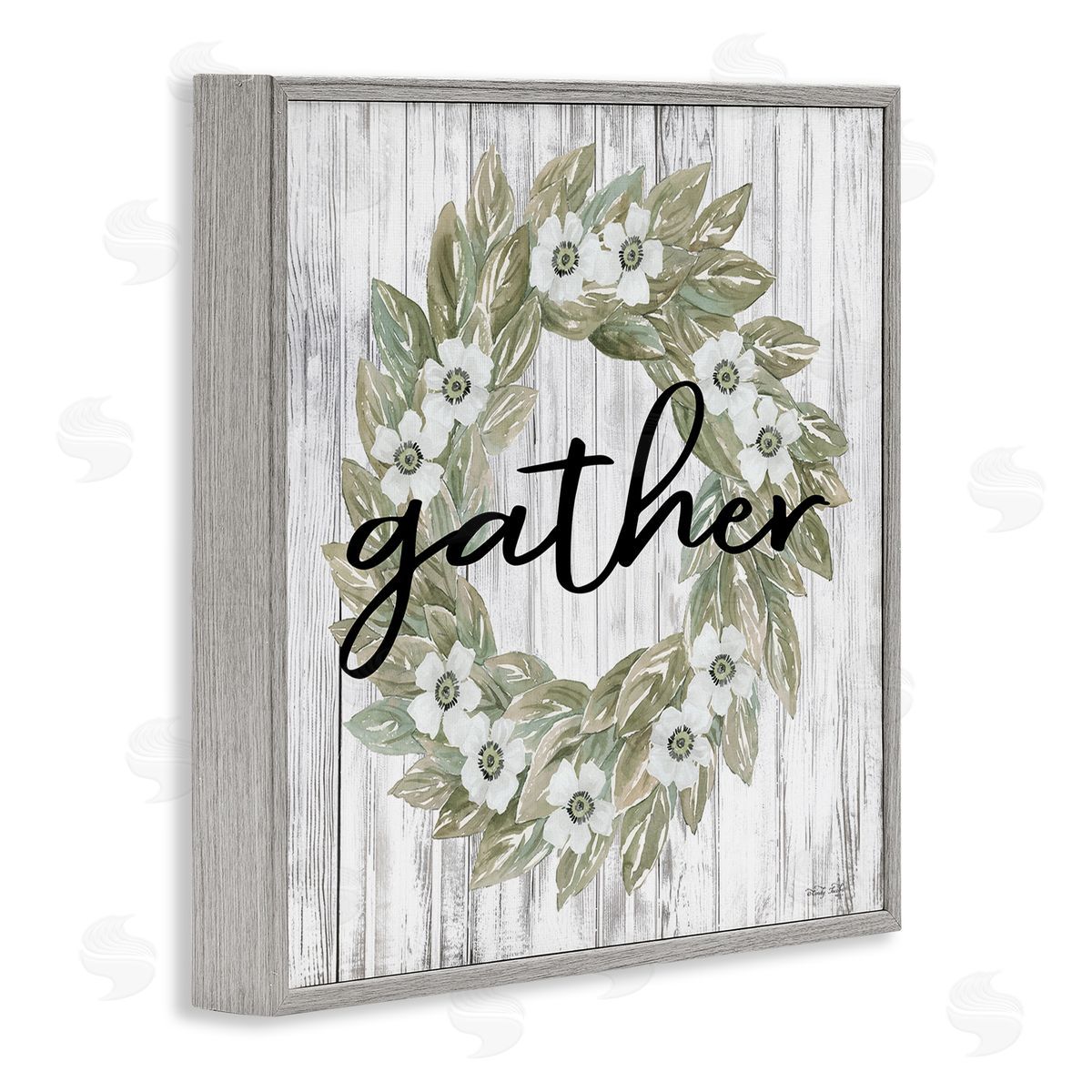 Gather Greenery Wreath Grey Frame Print Wall Art, Home Decor by Cindy Jacobs