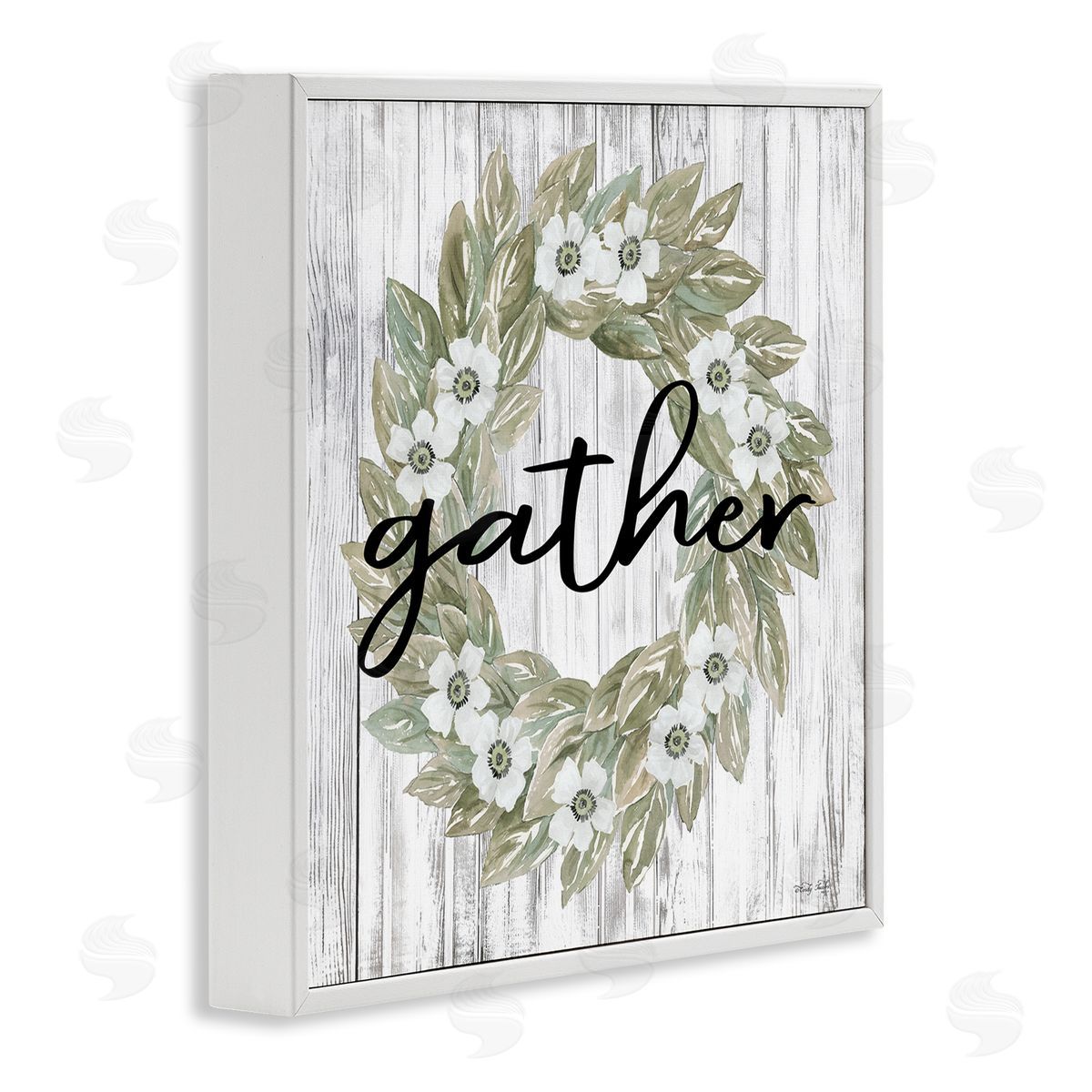 Gather Greenery Wreath White Frame Print Wall Art, Home Decor by Cindy Jacobs