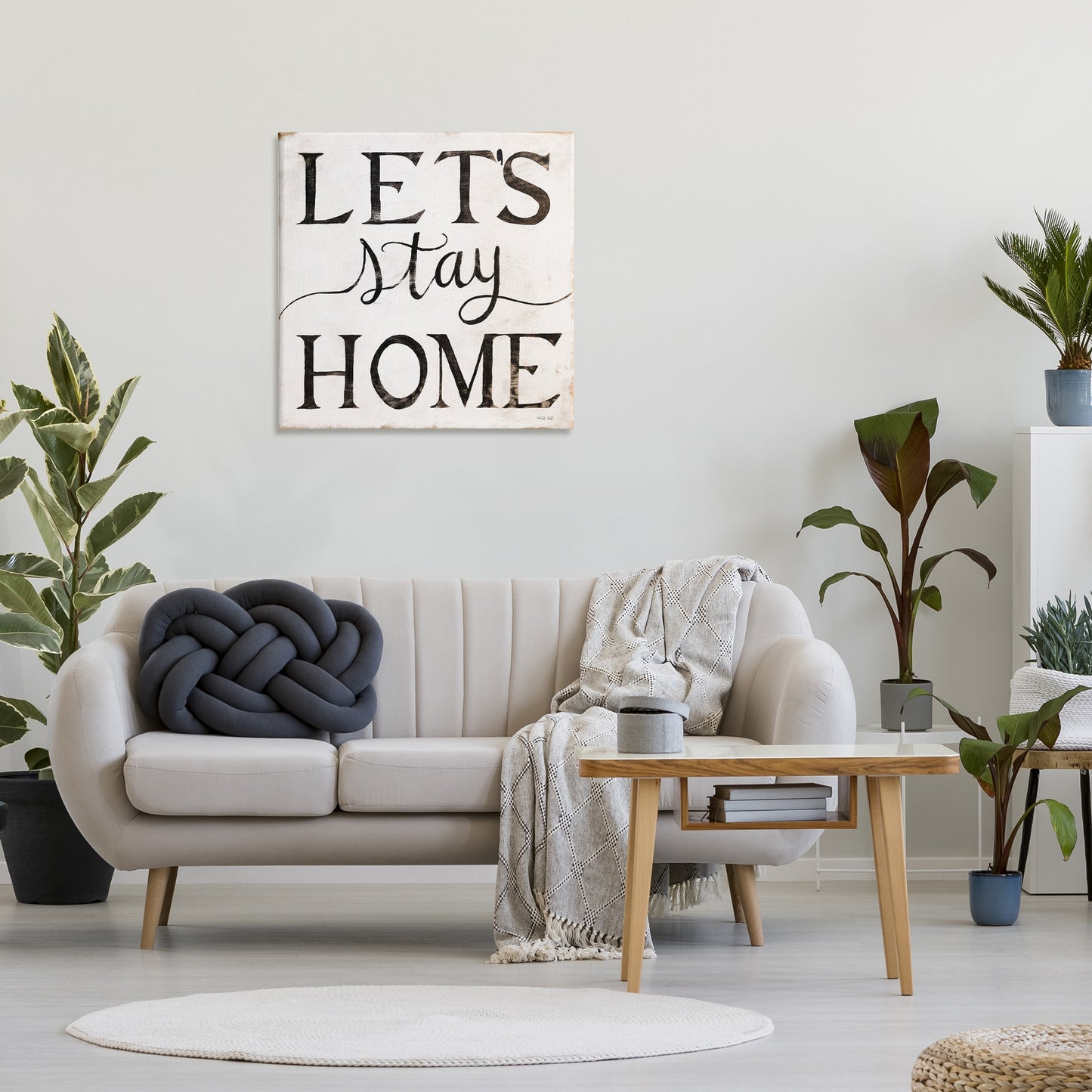 Vintage Let's Stay Home Canvas Wall Art in Room, Home Decor by Cindy Jacobs