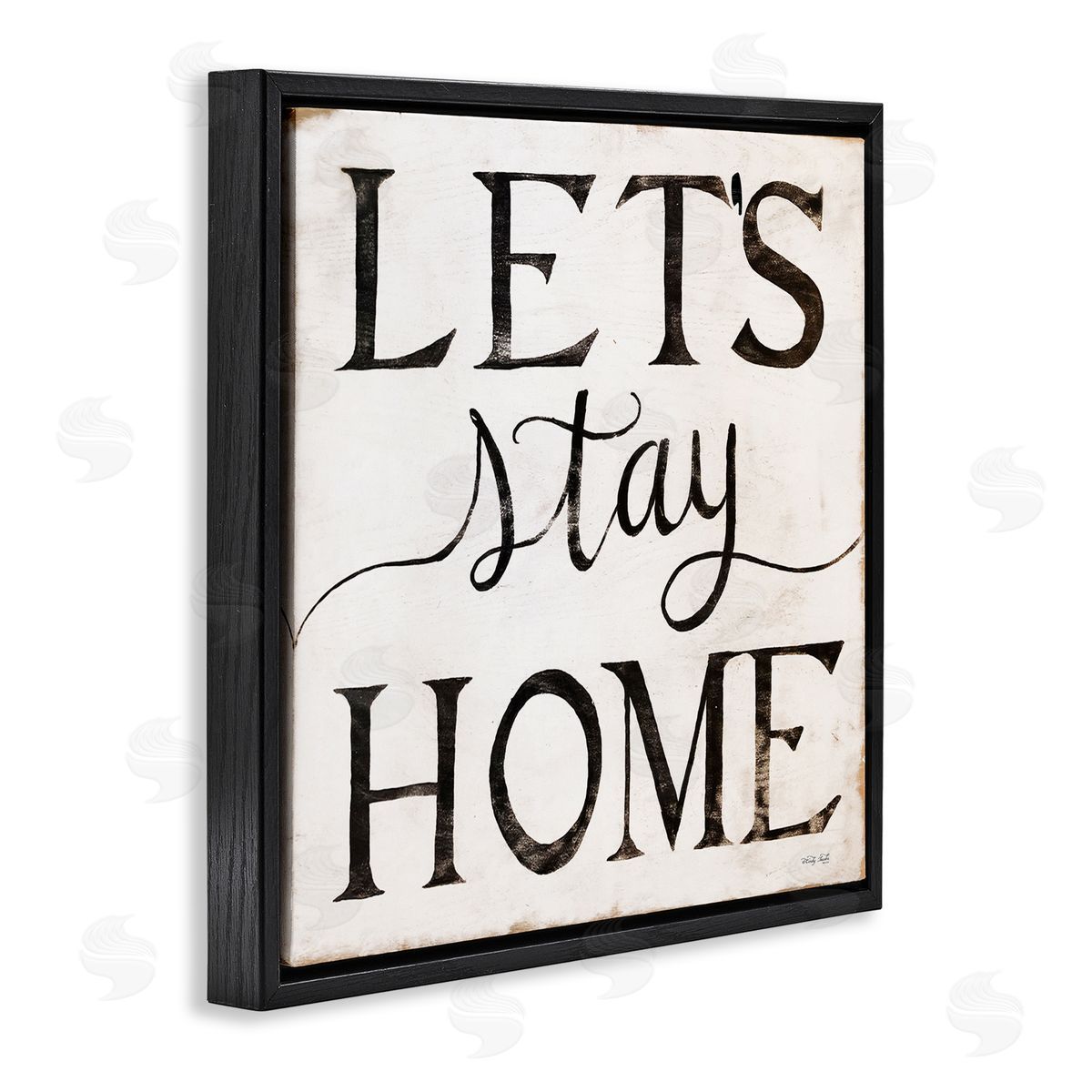 Vintage Let's Stay Home Black Floating Frame Canvas Wall Art, Home Decor by Cindy Jacobs