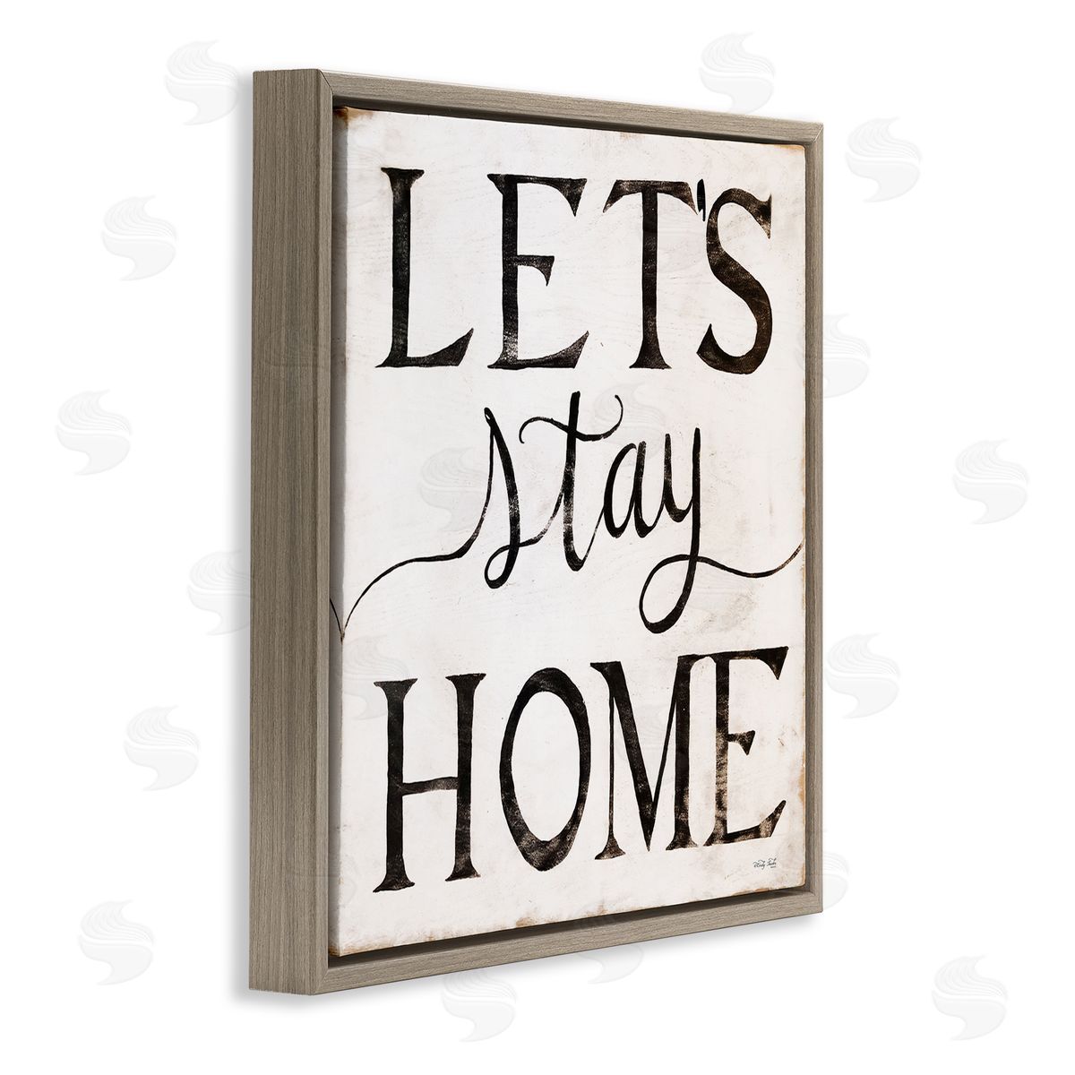 Vintage Let's Stay Home Brown Floating Frame Canvas Wall Art, Home Decor by Cindy Jacobs