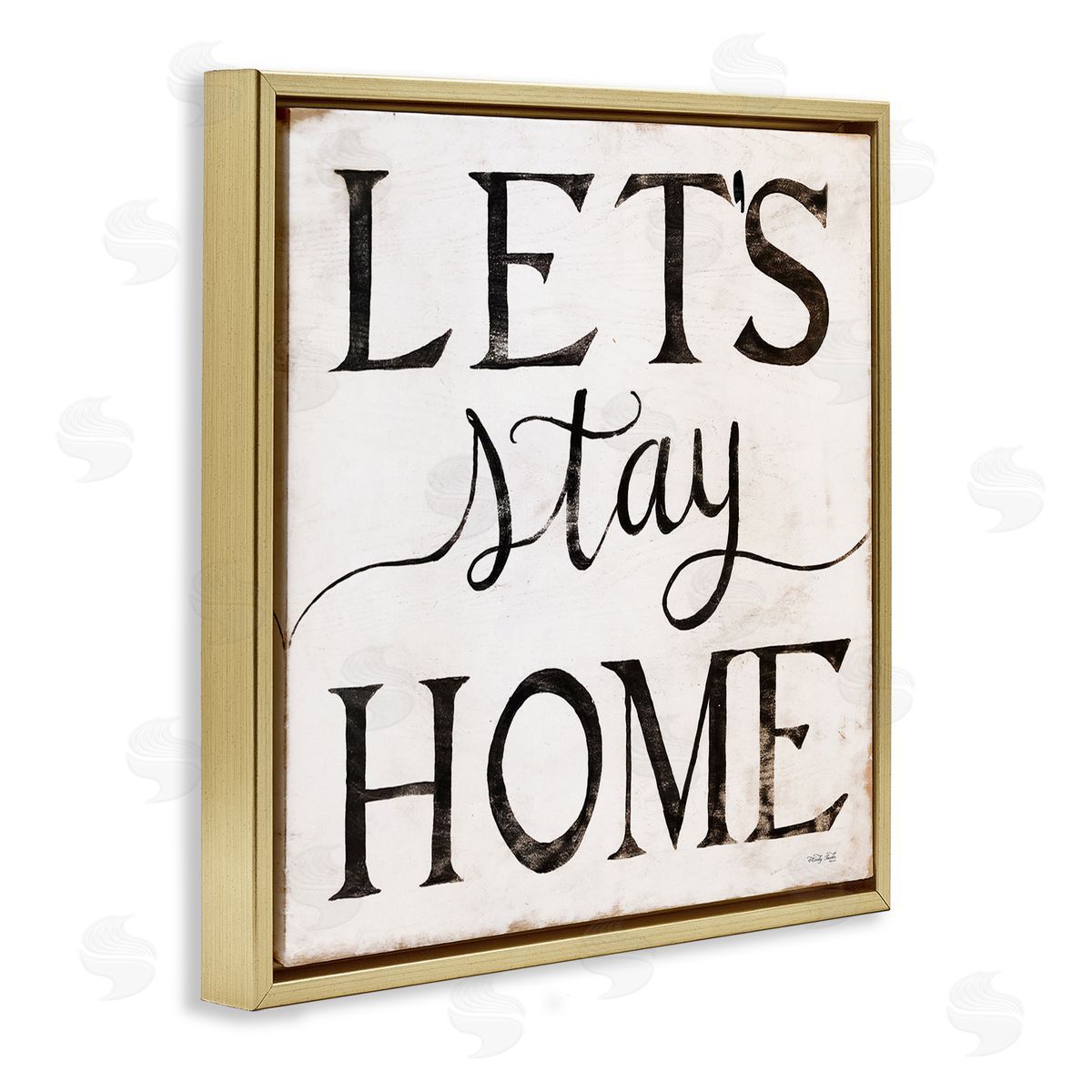 Vintage Let's Stay Home Gold Floating Frame Canvas Wall Art, Home Decor by Cindy Jacobs