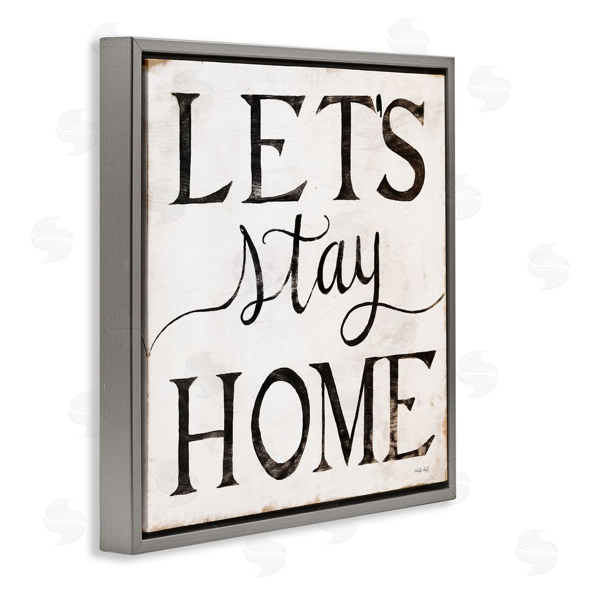 Vintage Let's Stay Home Grey Floating Frame Canvas Wall Art, Home Decor by Cindy Jacobs
