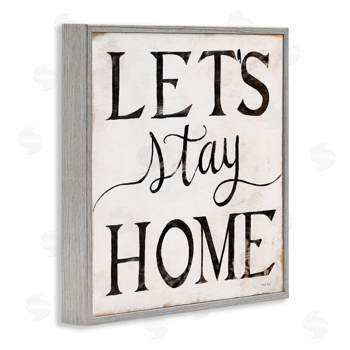 Vintage Let's Stay Home Grey Frame Print Wall Art, Home Decor by Cindy Jacobs