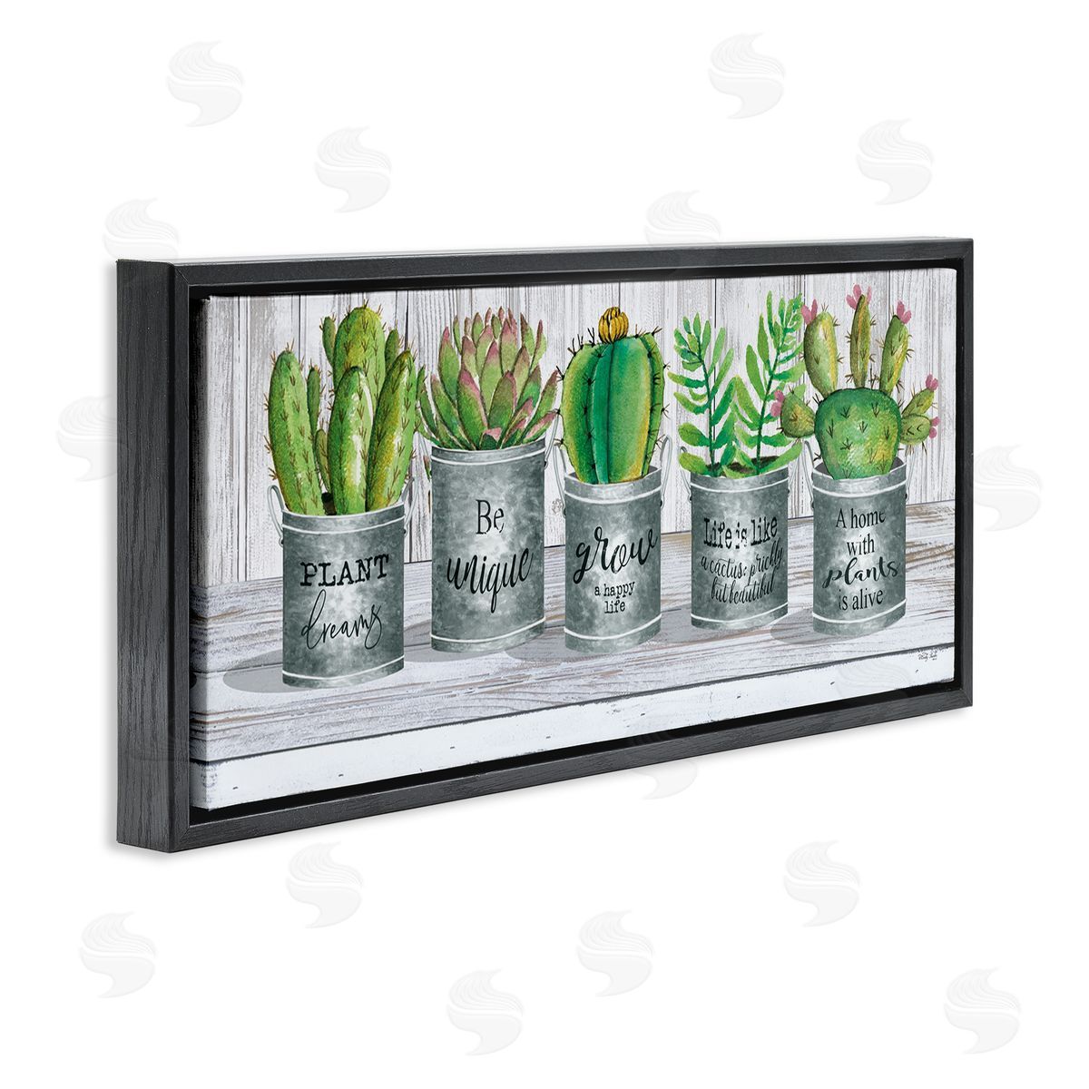 Succulents with Plant Life Puns Black Floating Frame Canvas Wall Art, Home Decor by Cindy Jacobs