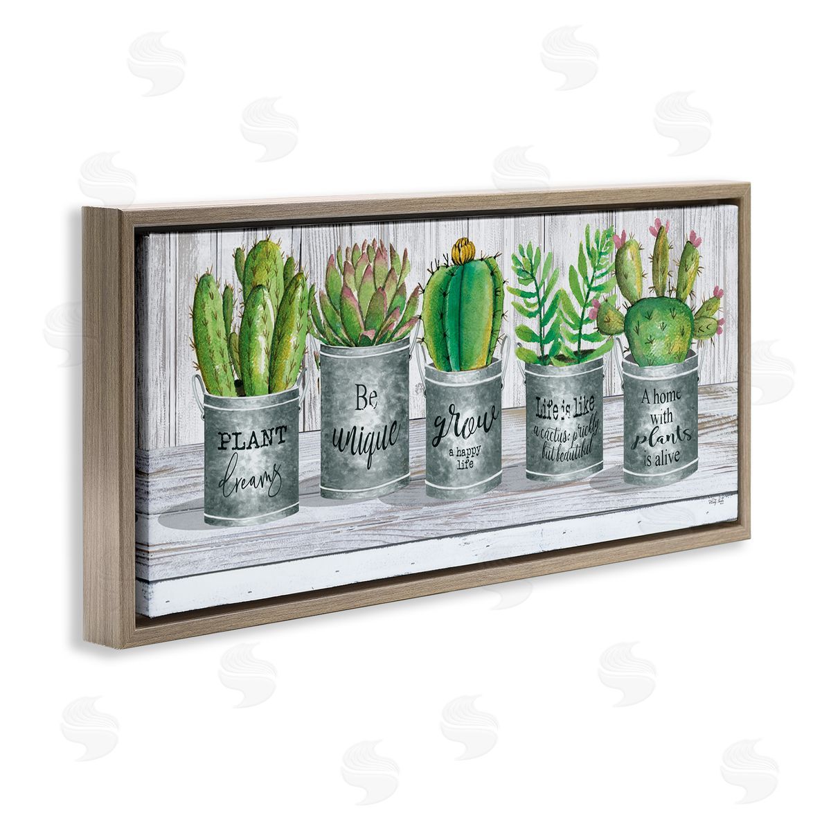 Succulents with Plant Life Puns Brown Floating Frame Canvas Wall Art, Home Decor by Cindy Jacobs
