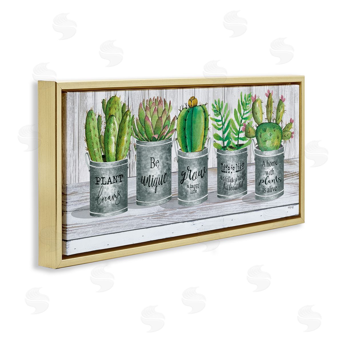 Succulents with Plant Life Puns Gold Floating Frame Canvas Wall Art, Home Decor by Cindy Jacobs