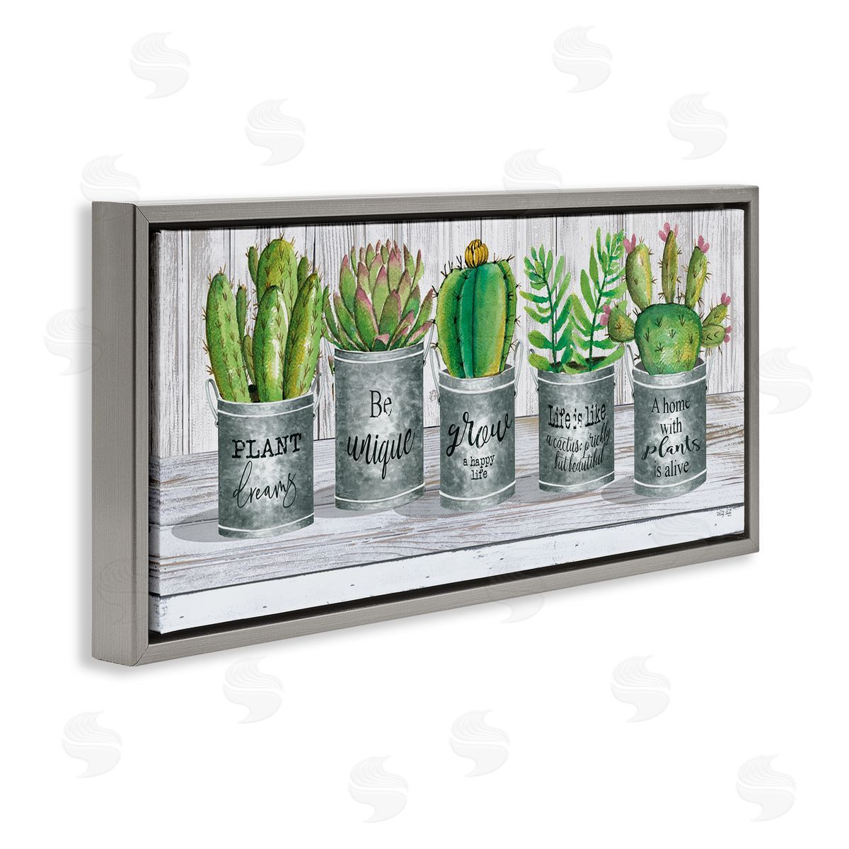 Succulents with Plant Life Puns Grey Floating Frame Canvas Wall Art, Home Decor by Cindy Jacobs