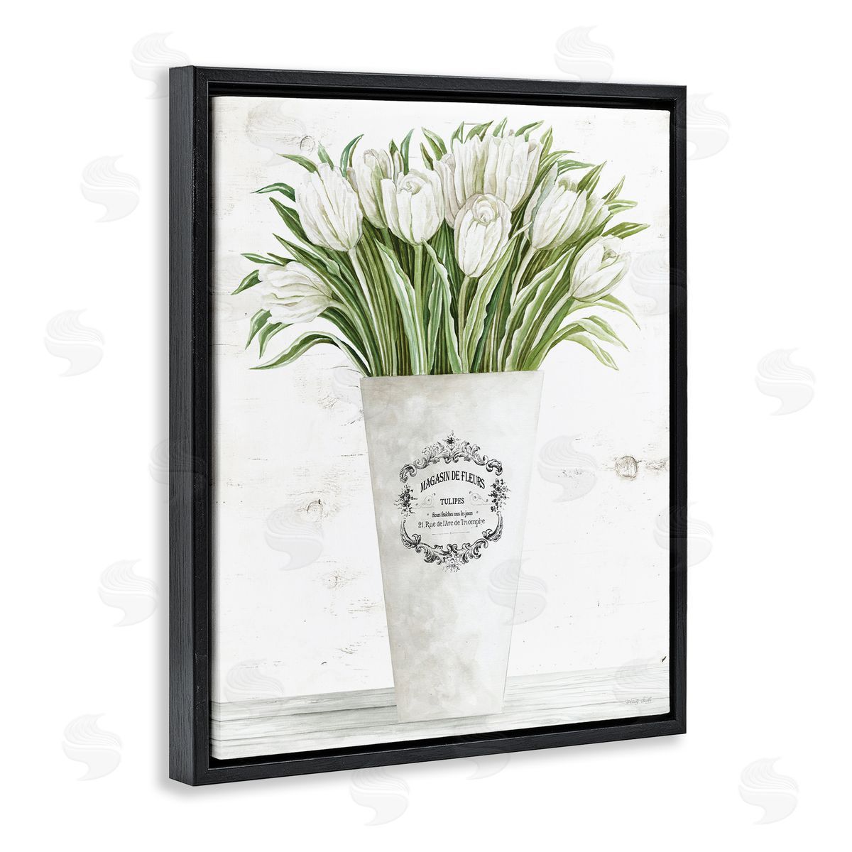 Tulip Bouquet in Parisian Vase Black Floating Frame Canvas Wall Art, Home Decor by Cindy Jacobs
