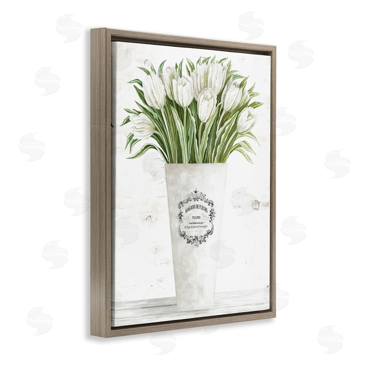 Tulip Bouquet in Parisian Vase Brown Floating Frame Canvas Wall Art, Home Decor by Cindy Jacobs