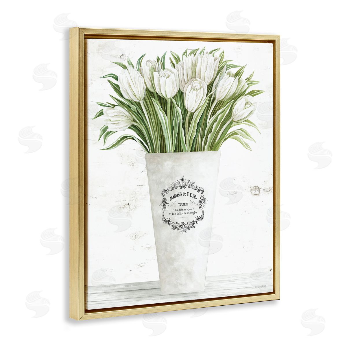 Tulip Bouquet in Parisian Vase Gold Floating Frame Canvas Wall Art, Home Decor by Cindy Jacobs