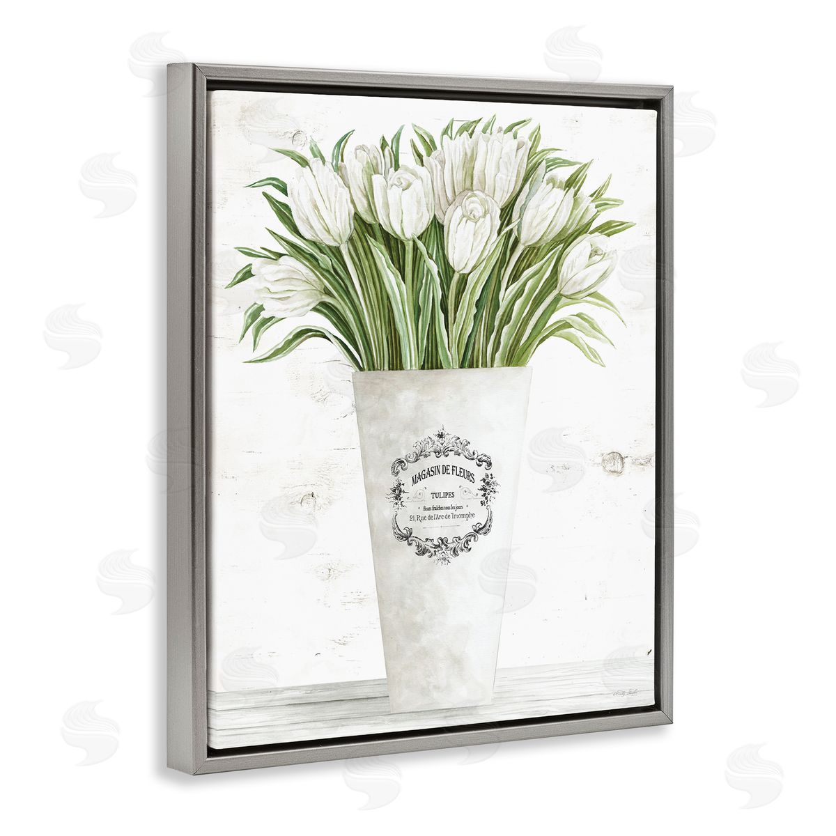 Tulip Bouquet in Parisian Vase Grey Floating Frame Canvas Wall Art, Home Decor by Cindy Jacobs