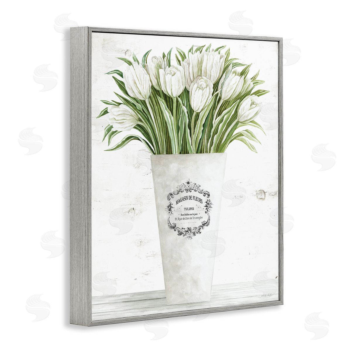 Tulip Bouquet in Parisian Vase Grey Frame Print Wall Art, Home Decor by Cindy Jacobs