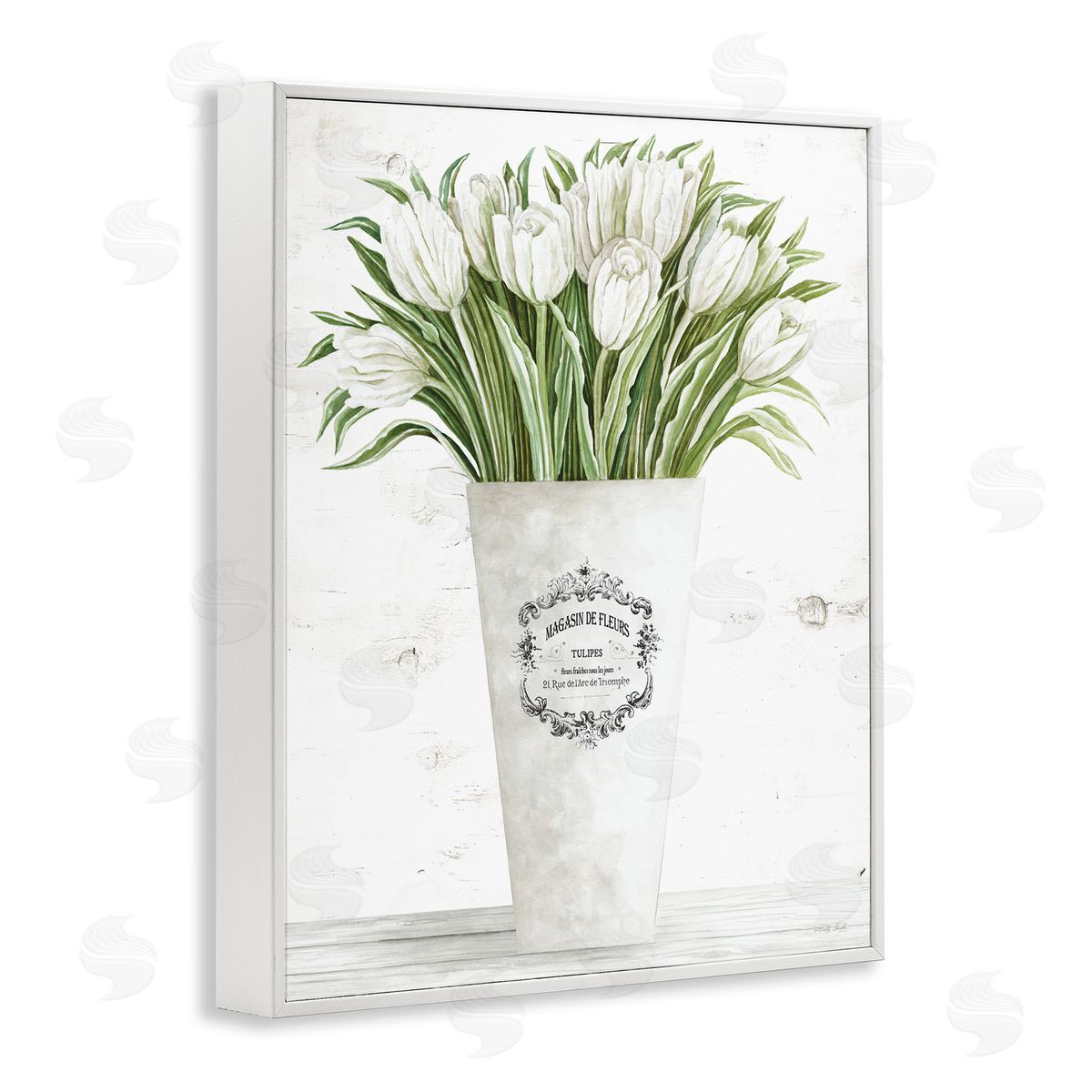 Tulip Bouquet in Parisian Vase White Frame Print Wall Art, Home Decor by Cindy Jacobs