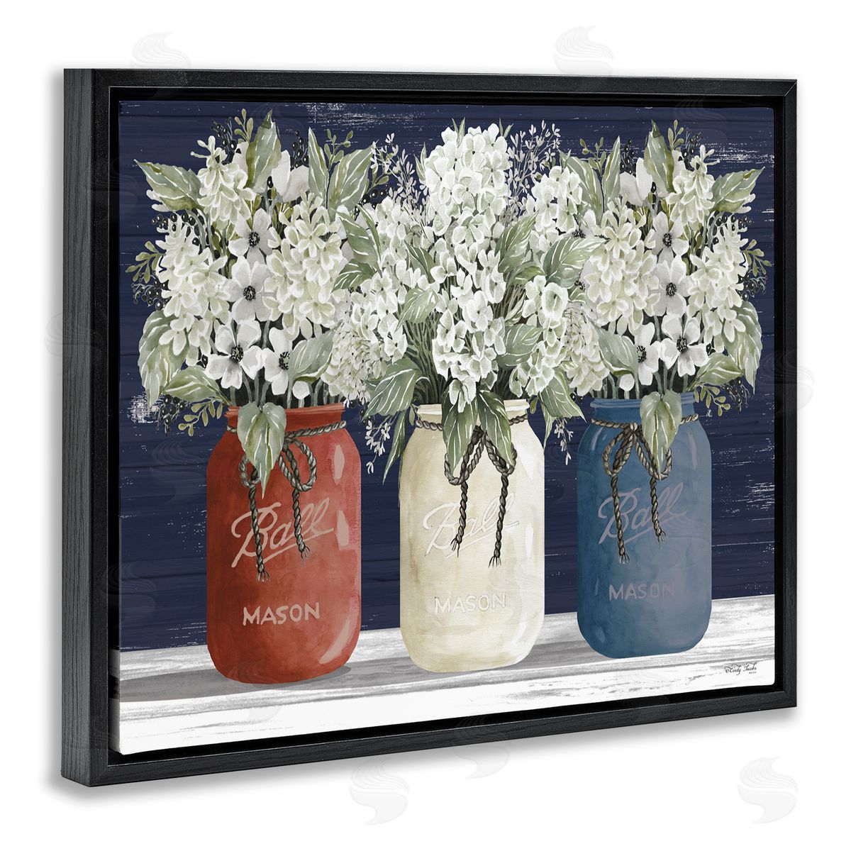 Americana Floral Bouquets Black Floating Frame Canvas Wall Art, Home Decor by Cindy Jacobs