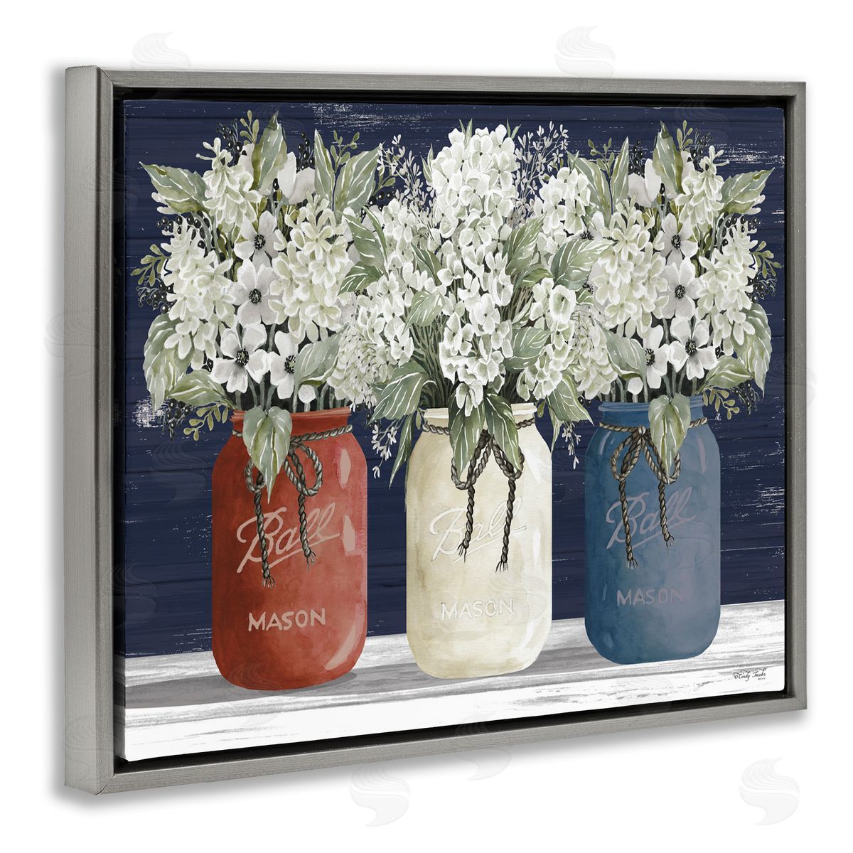 Americana Floral Bouquets Grey Floating Frame Canvas Wall Art, Home Decor by Cindy Jacobs