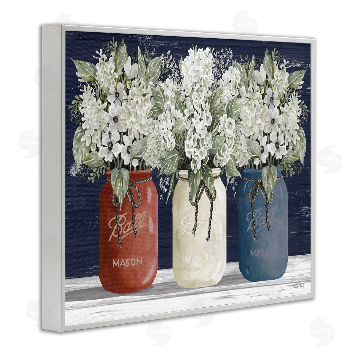 Americana Floral Bouquets White Frame Print Wall Art, Home Decor by Cindy Jacobs