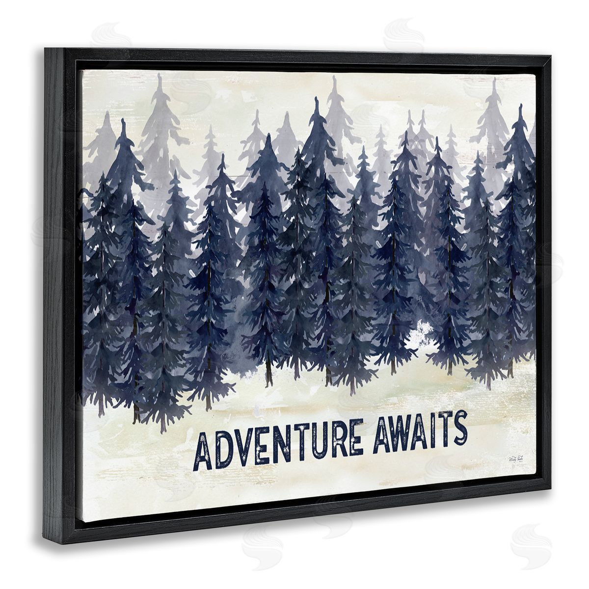 Adventure Awaits with Blue Forest Black Floating Frame Canvas Wall Art, Home Decor by Cindy Jacobs