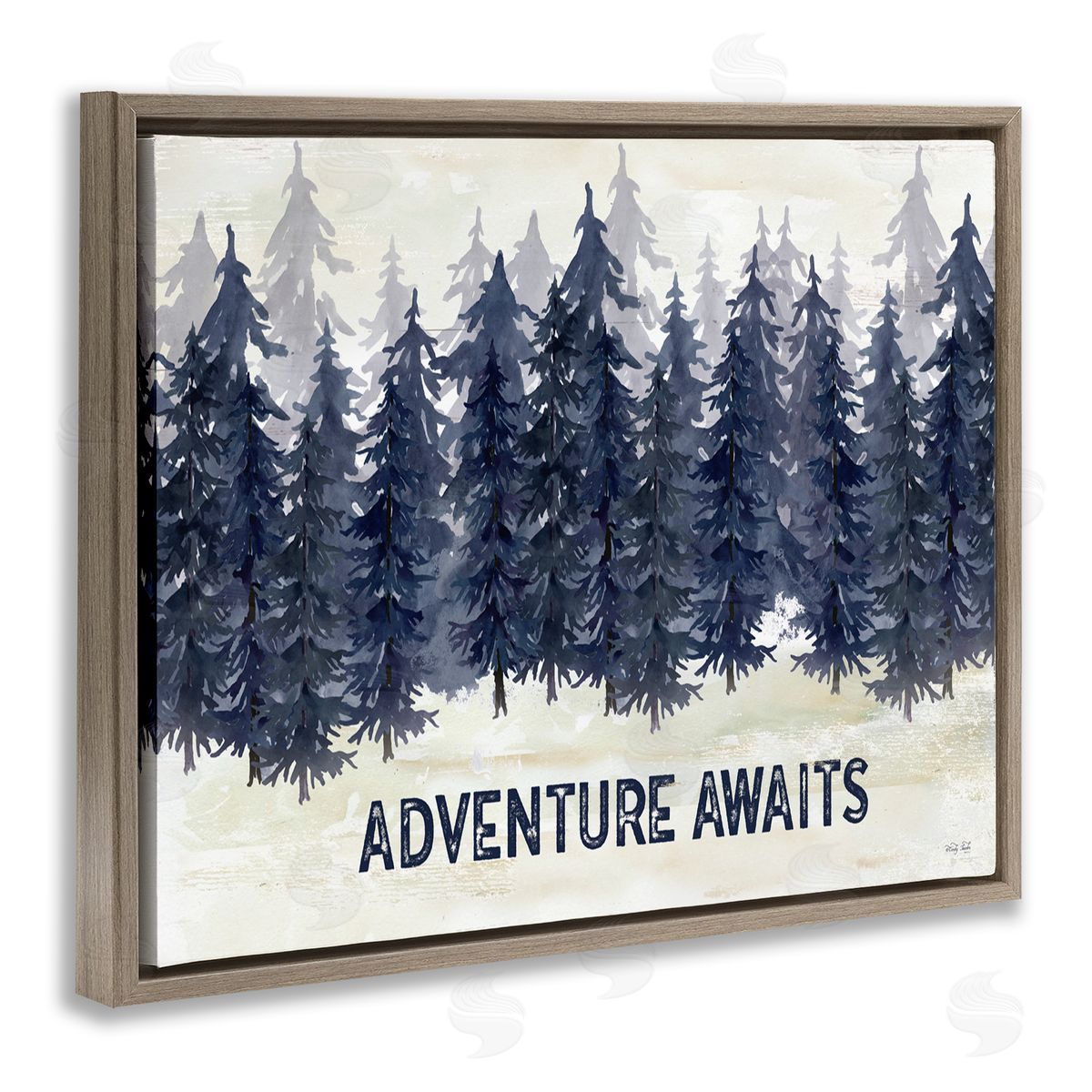 Adventure Awaits with Blue Forest Brown Floating Frame Canvas Wall Art, Home Decor by Cindy Jacobs