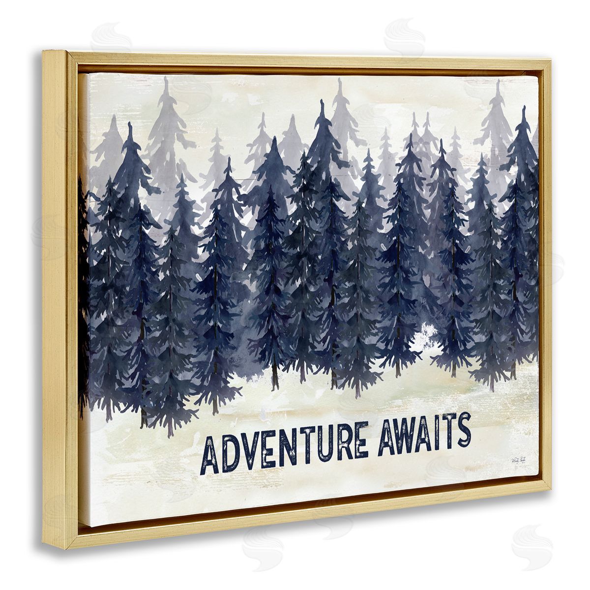 Adventure Awaits with Blue Forest Gold Floating Frame Canvas Wall Art, Home Decor by Cindy Jacobs