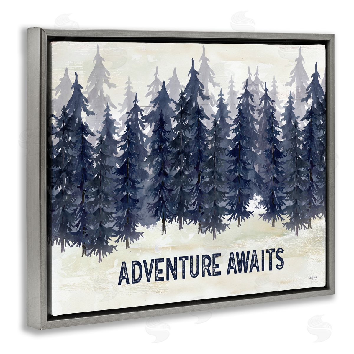 Adventure Awaits with Blue Forest Grey Floating Frame Canvas Wall Art, Home Decor by Cindy Jacobs