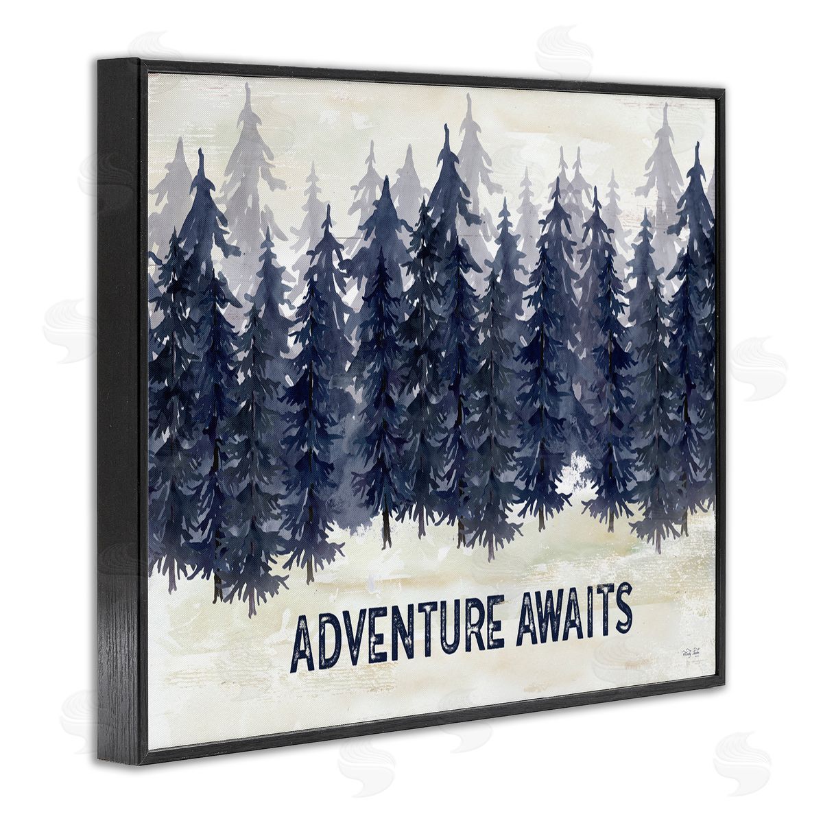 Adventure Awaits with Blue Forest Black Frame Print Wall Art, Home Decor by Cindy Jacobs