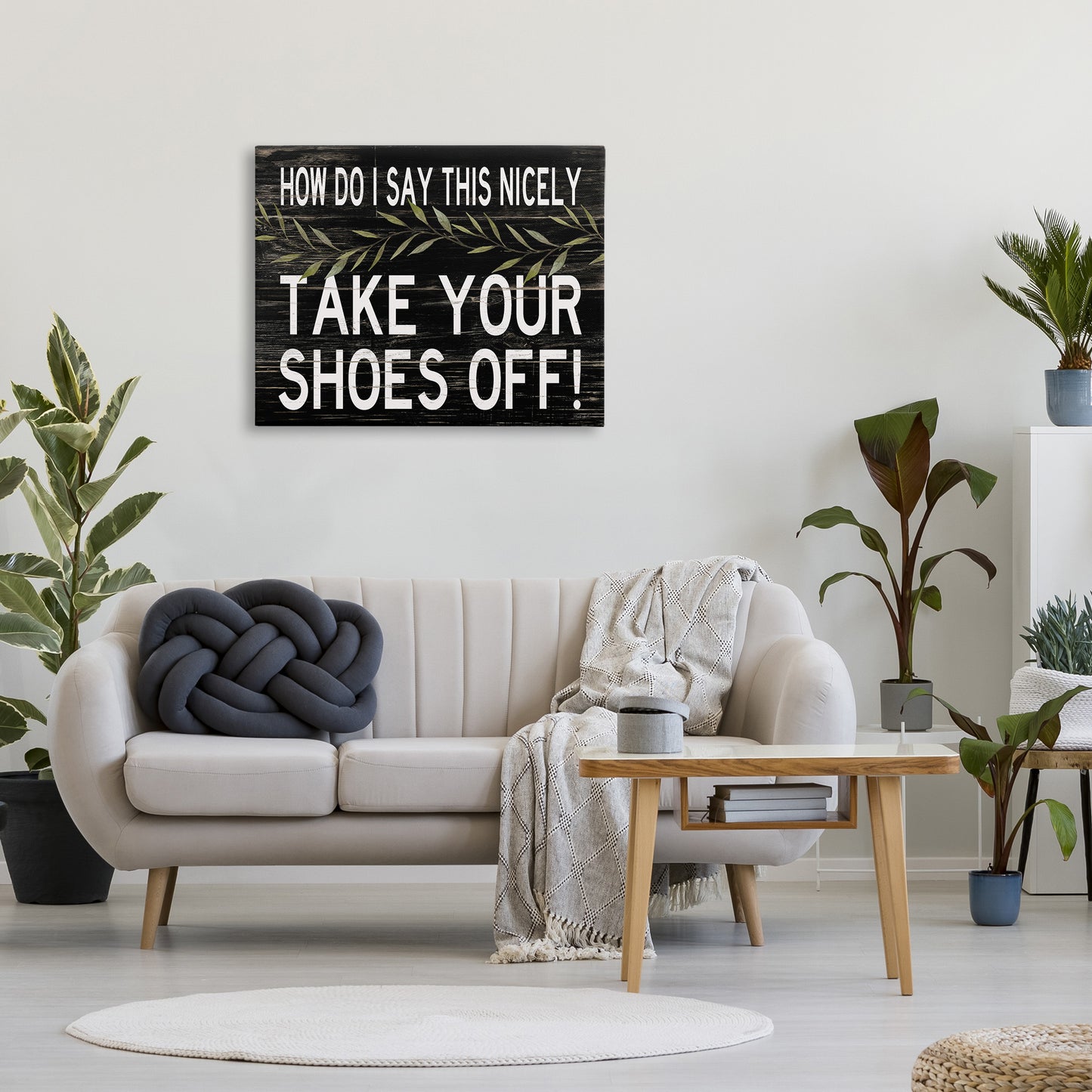Funny Shoes Off Sign Canvas Wall Art in Room, Home Decor by Cindy Jacobs