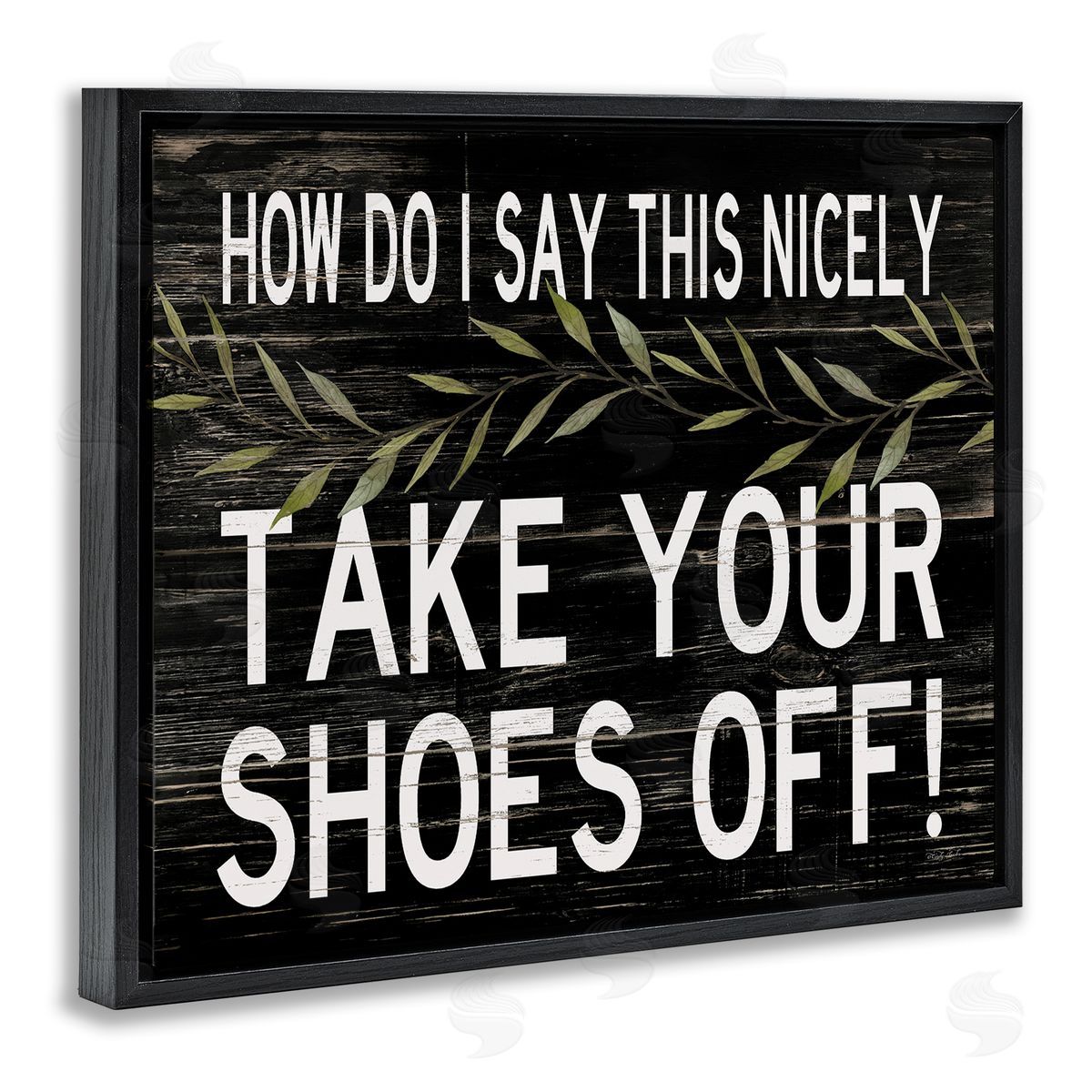 Funny Shoes Off Sign Black Floating Frame Canvas Wall Art, Home Decor by Cindy Jacobs
