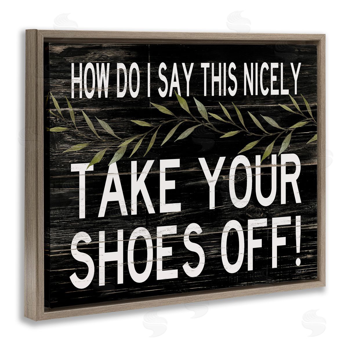 Funny Shoes Off Sign Brown Floating Frame Canvas Wall Art, Home Decor by Cindy Jacobs