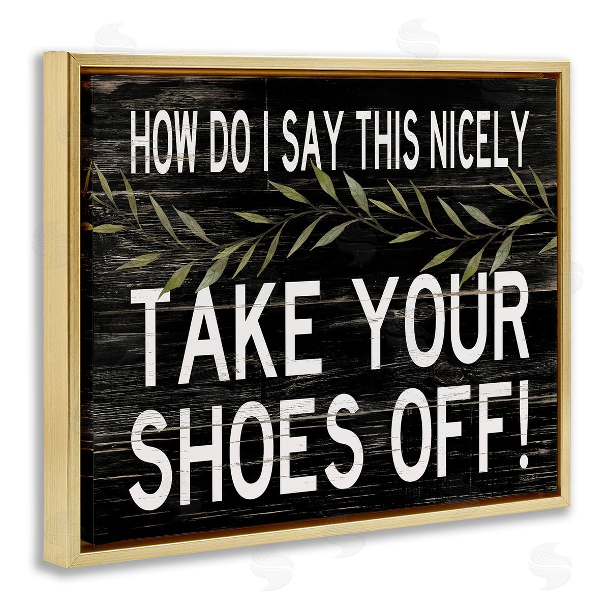 Funny Shoes Off Sign Gold Floating Frame Canvas Wall Art, Home Decor by Cindy Jacobs
