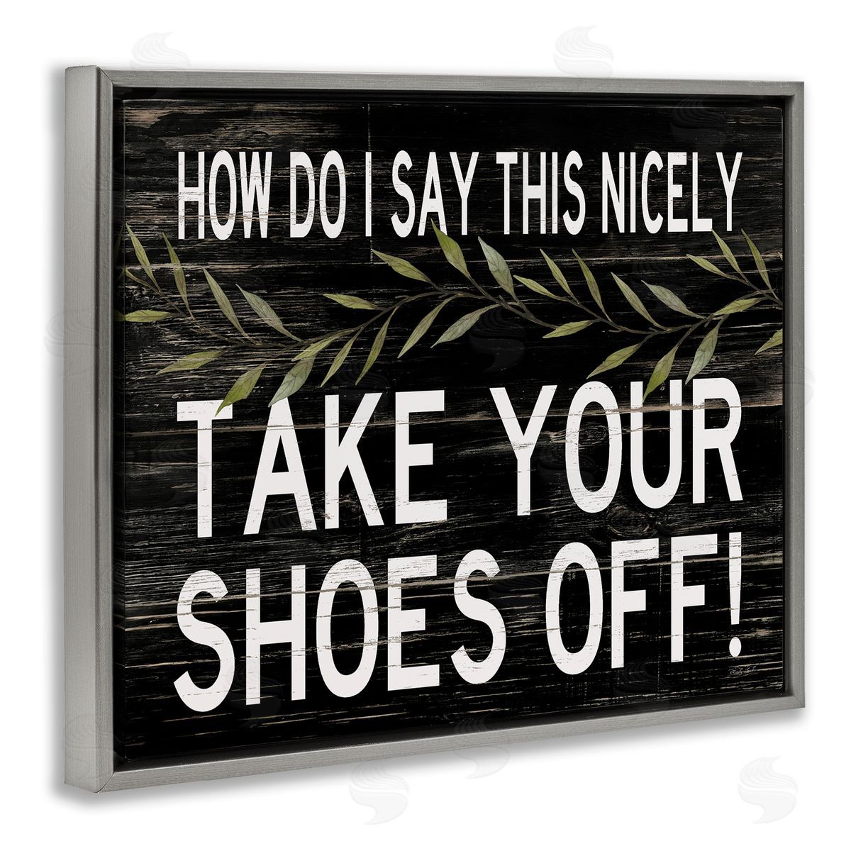 Funny Shoes Off Sign Grey Floating Frame Canvas Wall Art, Home Decor by Cindy Jacobs