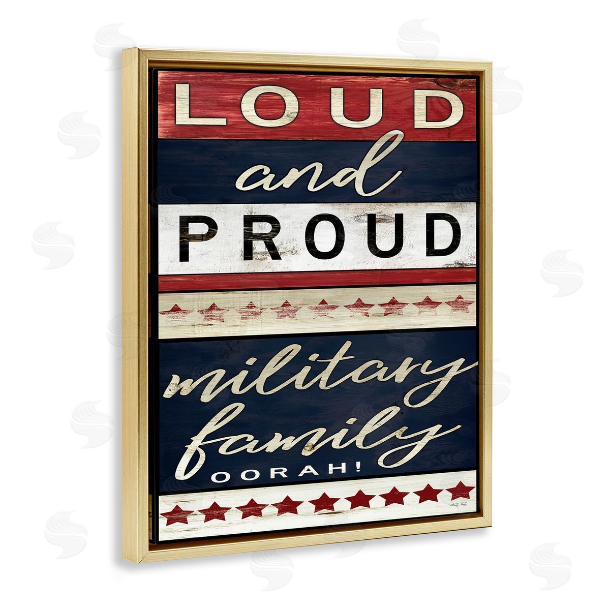 Military Family Loud and Proud Gold Floating Frame Canvas Wall Art, Home Decor by Cindy Jacobs