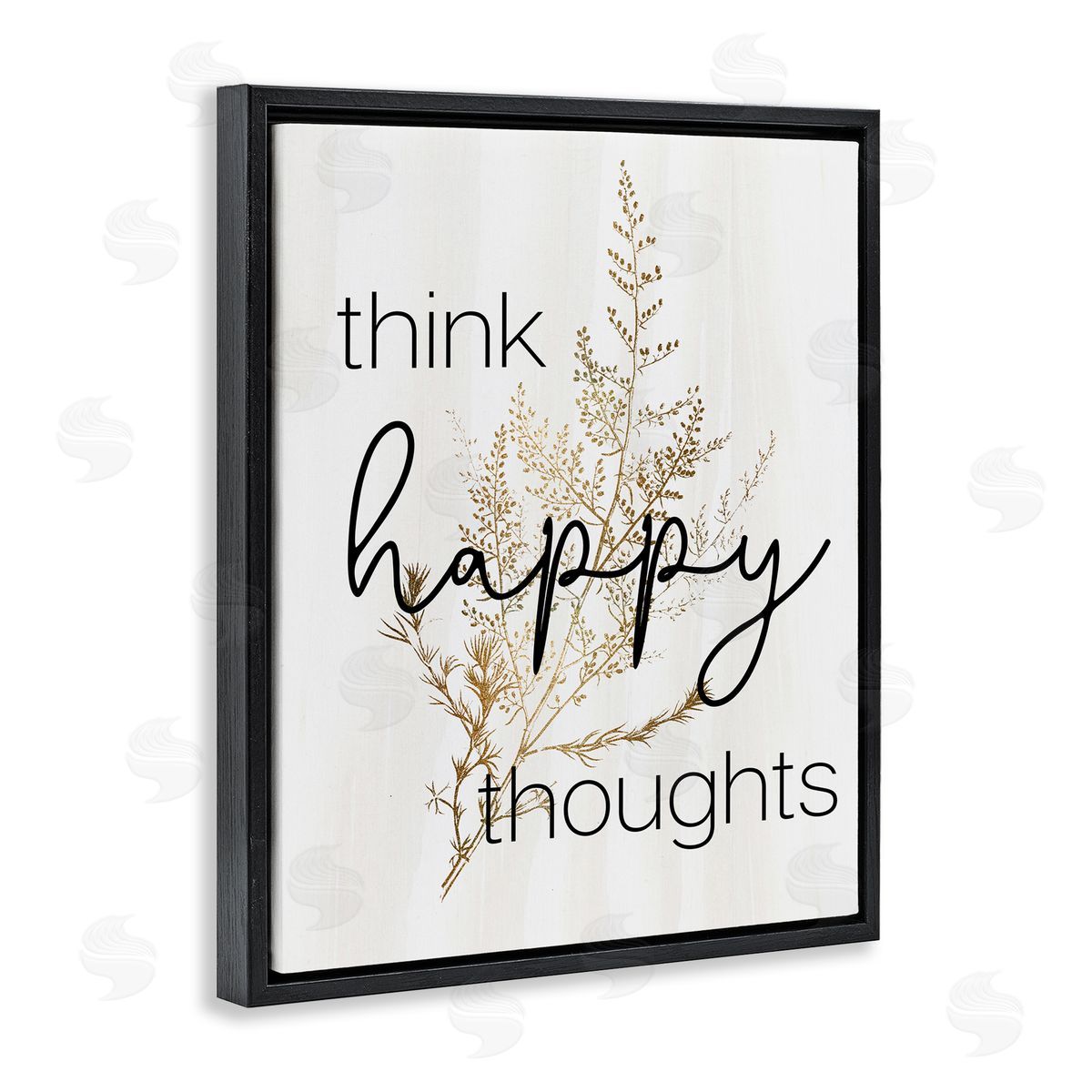 Think Happy Thoughts Botanical Black Floating Frame Canvas Wall Art, Home Decor by Stupell Studio