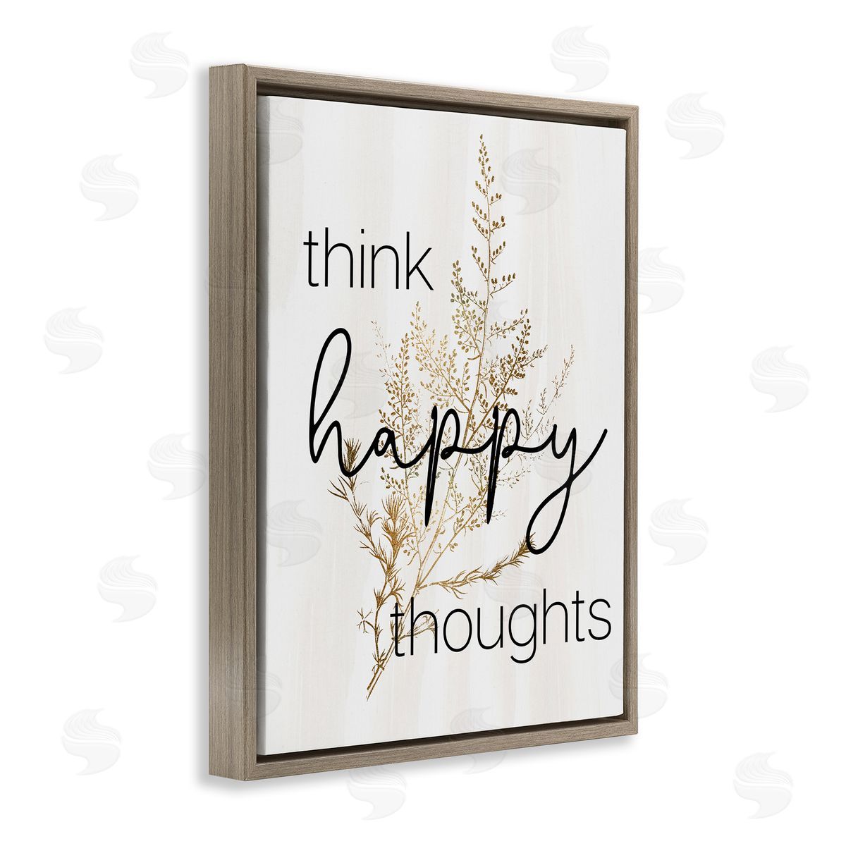 Think Happy Thoughts Botanical Brown Floating Frame Canvas Wall Art, Home Decor by Stupell Studio