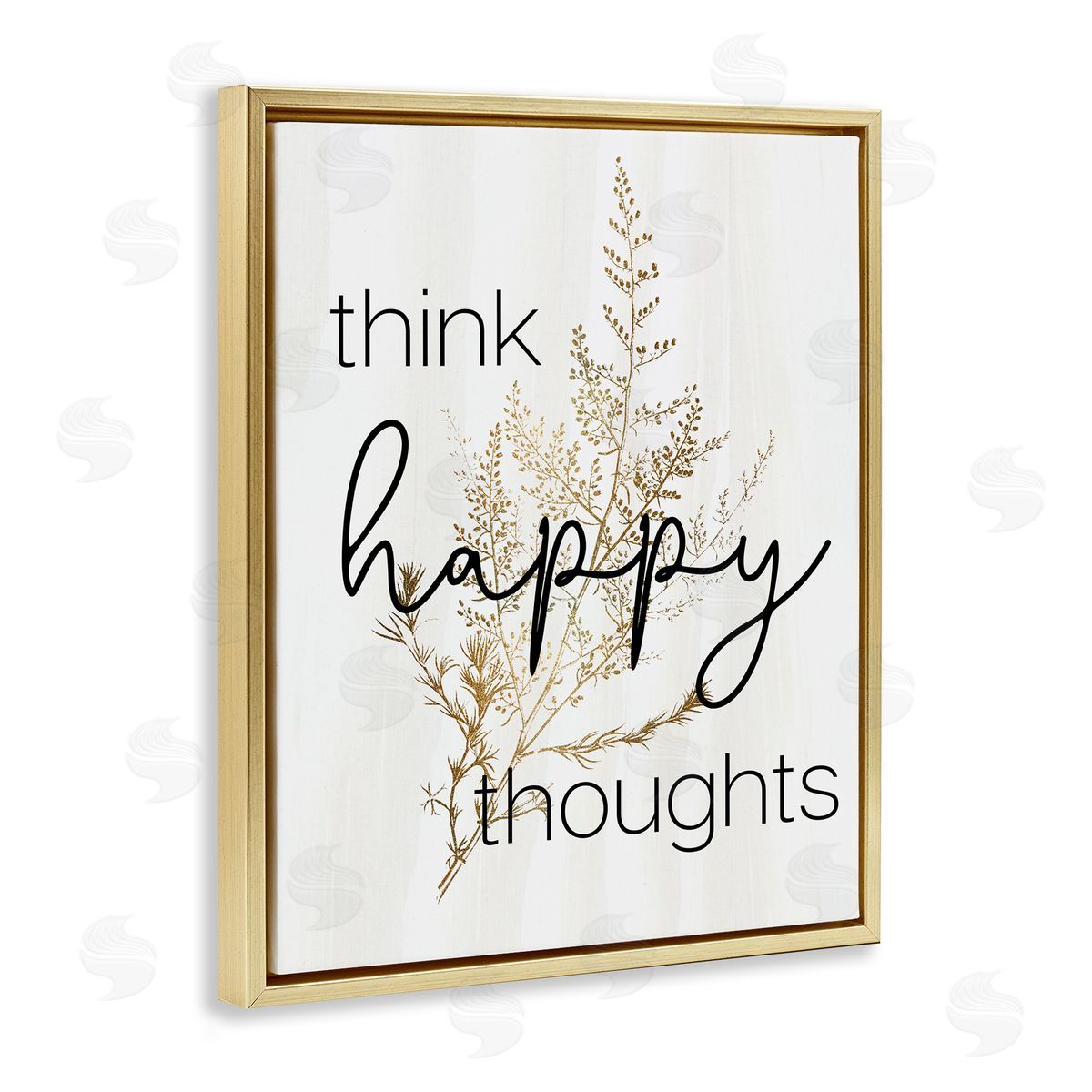 Think Happy Thoughts Botanical Gold Floating Frame Canvas Wall Art, Home Decor by Stupell Studio