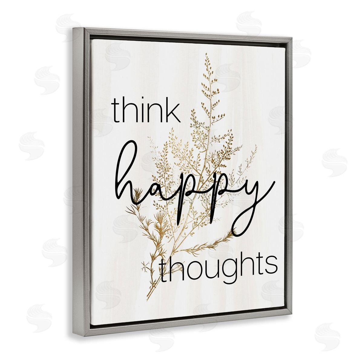 Think Happy Thoughts Botanical Grey Floating Frame Canvas Wall Art, Home Decor by Stupell Studio