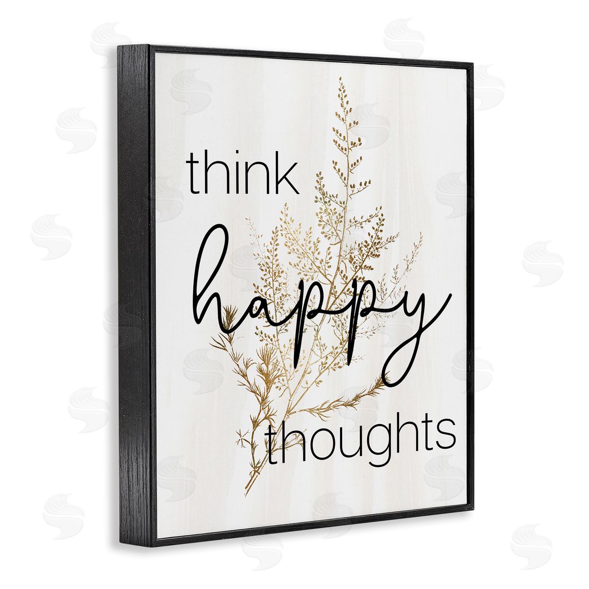 Think Happy Thoughts Botanical Black Frame Print Wall Art, Home Decor by Stupell Studio