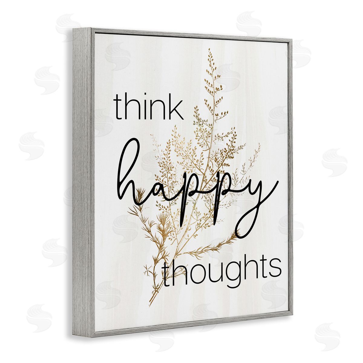 Think Happy Thoughts Botanical Grey Frame Print Wall Art, Home Decor by Stupell Studio
