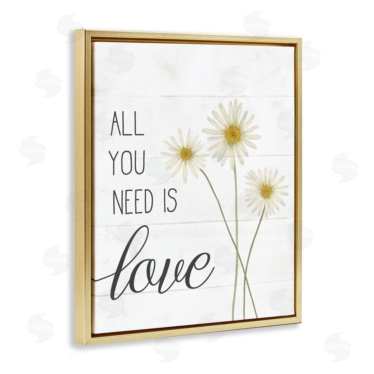 All You Need Is Love Daisy Gold Floating Frame Canvas Wall Art, Home Decor by Stupell Studio