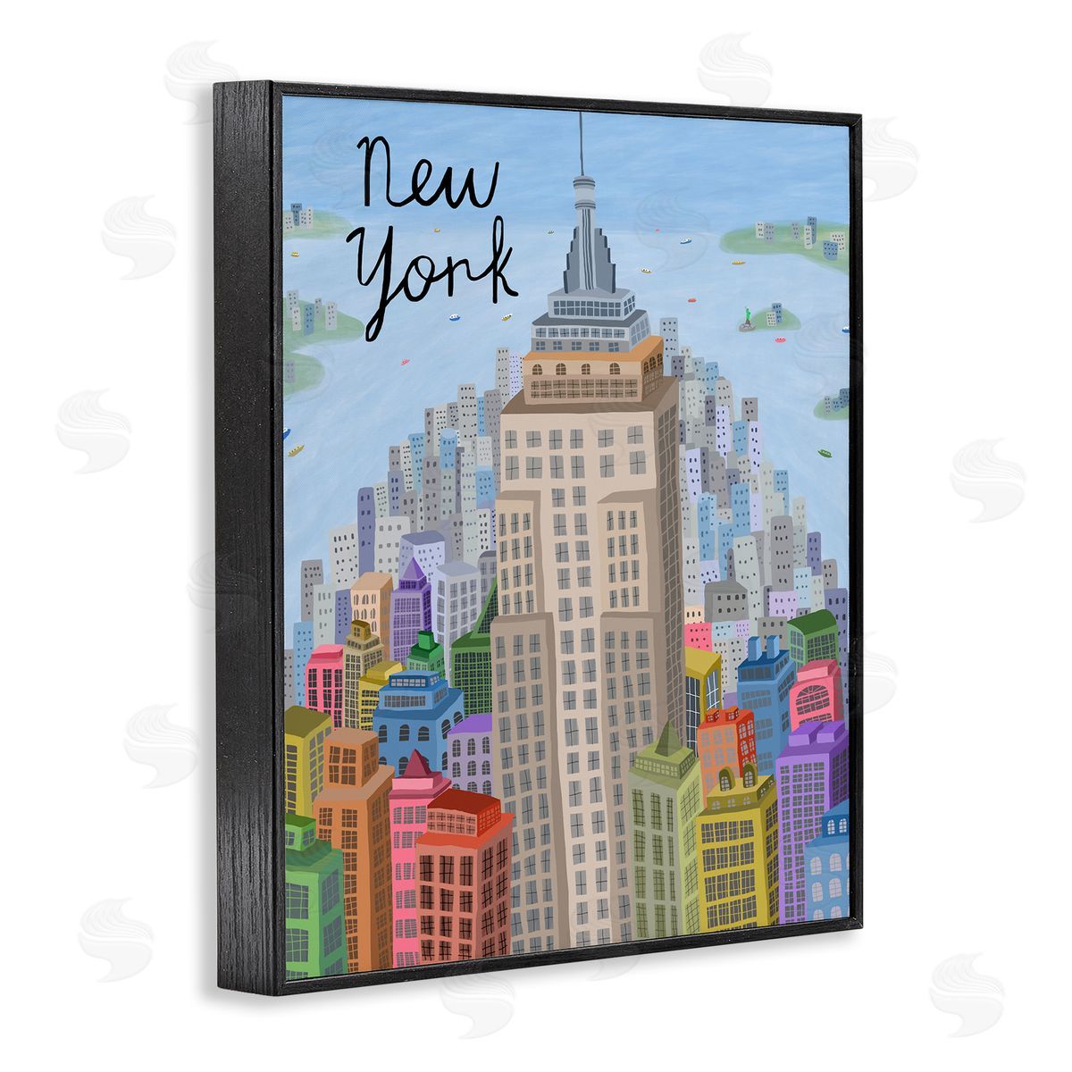 Colorful New York City Skyline Black Frame Print Wall Art, Home Decor by Carla Daly