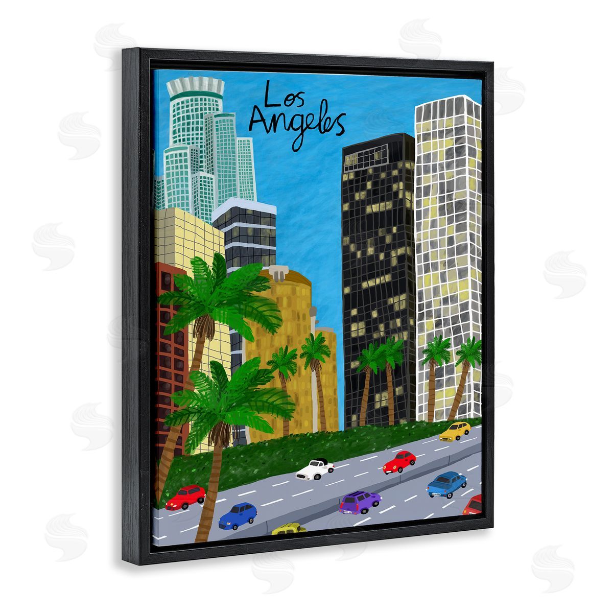 Colorful Los Angeles California Black Floating Frame Canvas Wall Art, Home Decor by Carla Daly